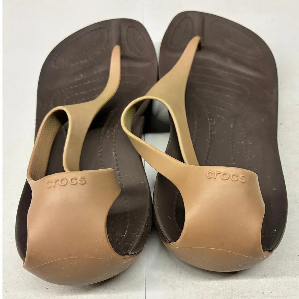 Crocs Sexi Flip Sandals Women's 9 Brown Ankle Strap Casual Beach Comfort - Picture 8 of 12